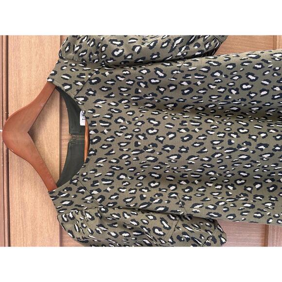 THML Olive Leopard Print Puff Sleeve Knit Mini Dress Women’s size Medium - Picture 12 of 15